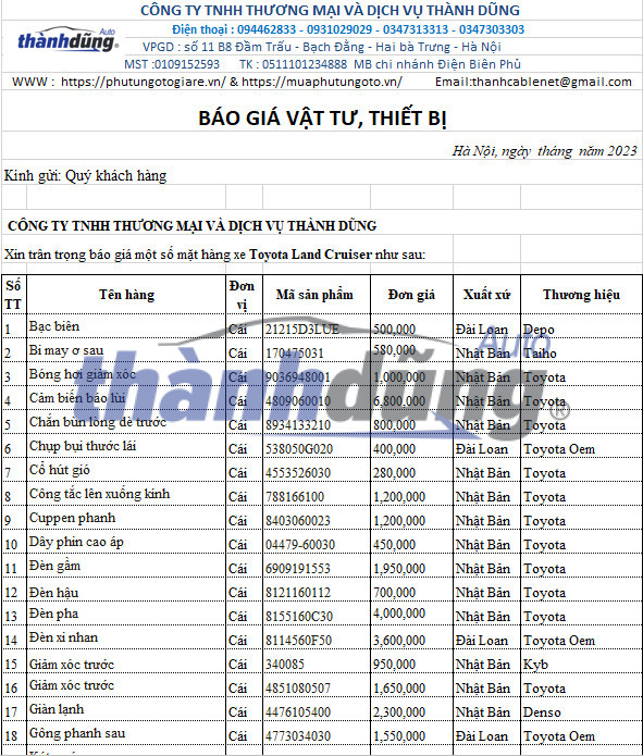 PHỤ TÙNG THÀNH DŨNG SÀI GÒN