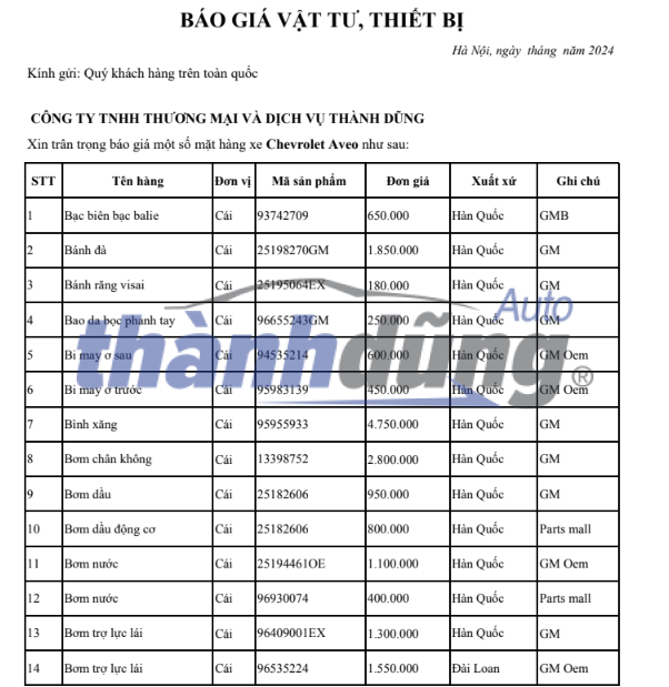 PHỤ TÙNG THÀNH DŨNG SÀI GÒN